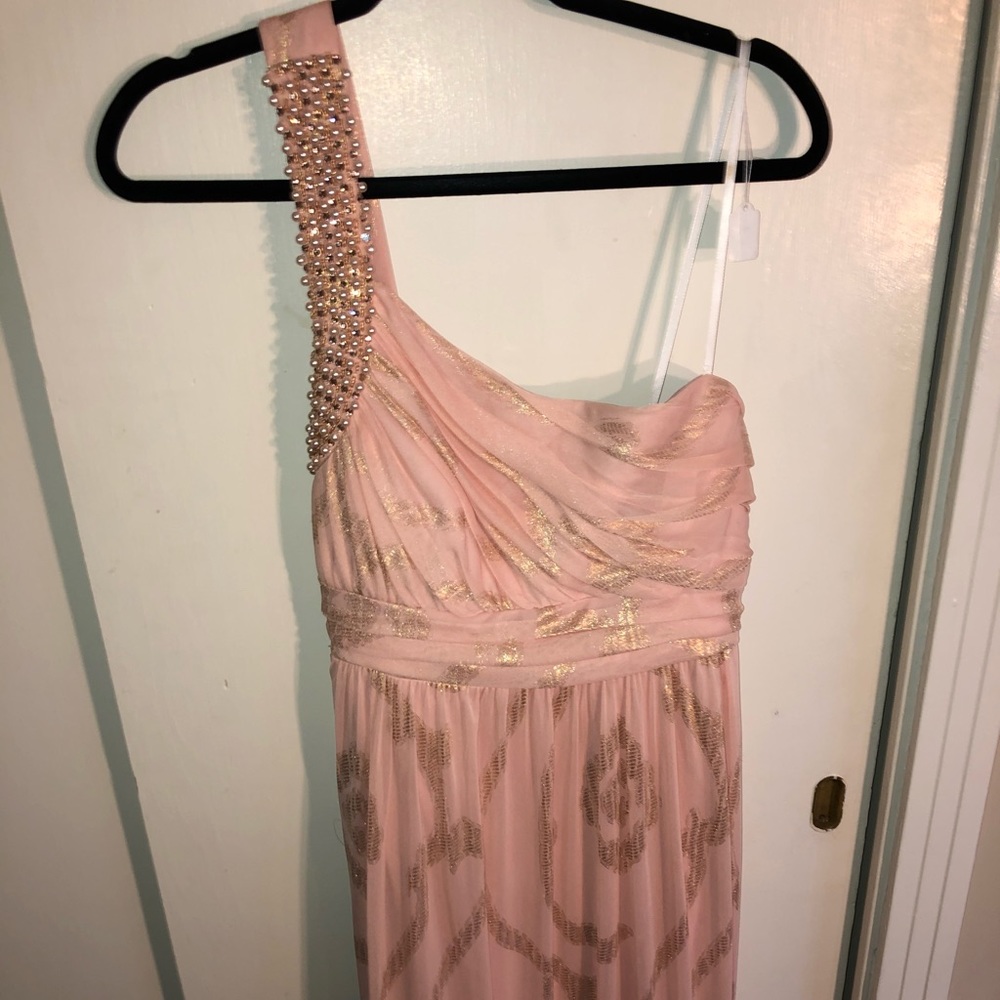 Light pink and gold prom dress